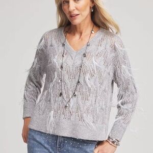 Chico's Feathered Pullover Sweater Sz M